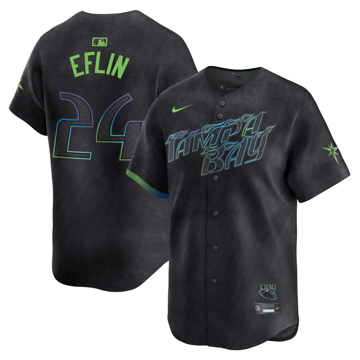 YOUTH Tampa Bay Rays ZACH EFLIN Charcoal 2024 City Connect Player Jersey