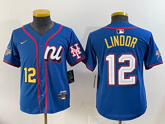 Youth National League Francisco Lindor Blue 2025 All-Star Jersey